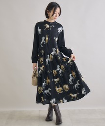 総柄アシメティアードワンピース