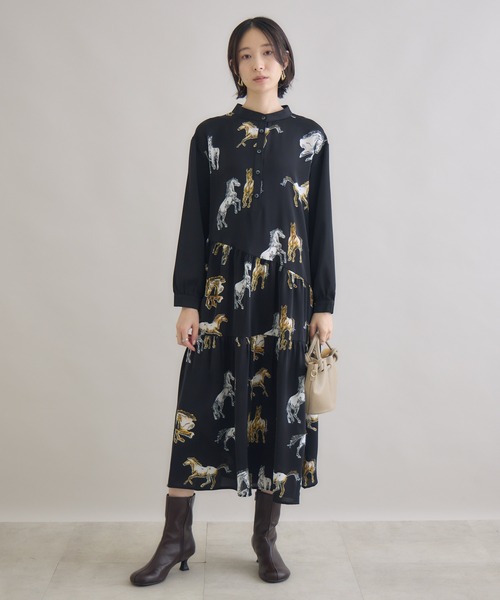 Paradise Picnic（パラダイスピクニック）の「総柄アシメティアードワンピース（ワンピース・レディース・ブラック・FREE）」の2枚目の写真