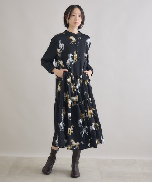 Paradise Picnic（パラダイスピクニック）の「総柄アシメティアードワンピース（ワンピース・レディース・ブラック・FREE）」の4枚目の写真