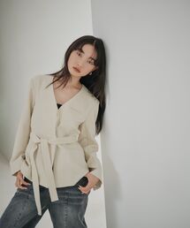 STRATA（エストラータ）の「ベルト付きノーカラージャケット 【低身長・小柄女性】（その他アウター）」