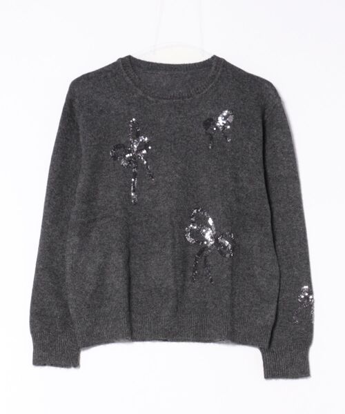 Lace Ladies(レースレディース)の「クルーネック リボン スパンコール ニット プルオーバー(ニット/セーター・レディース・アイボリー/グレー・FREE)」の5枚目の写真