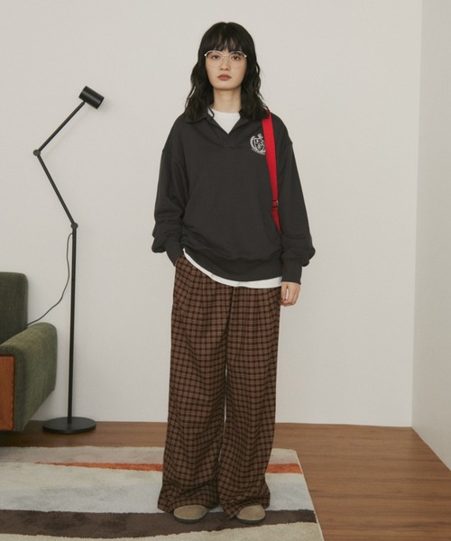 MERLOT（メルロー）の「【ウエスト総ゴム】ウールタッチギンガムチェックワイドパンツ（その他パンツ・レディース・ブラウン/ネイビー/ブラック・FREE）」の6枚目の写真