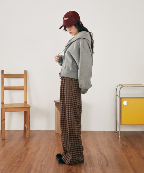 MERLOT（メルロー）の「【ウエスト総ゴム】ウールタッチギンガムチェックワイドパンツ（その他パンツ・レディース・ブラウン/ネイビー/ブラック・FREE）」の12枚目の写真