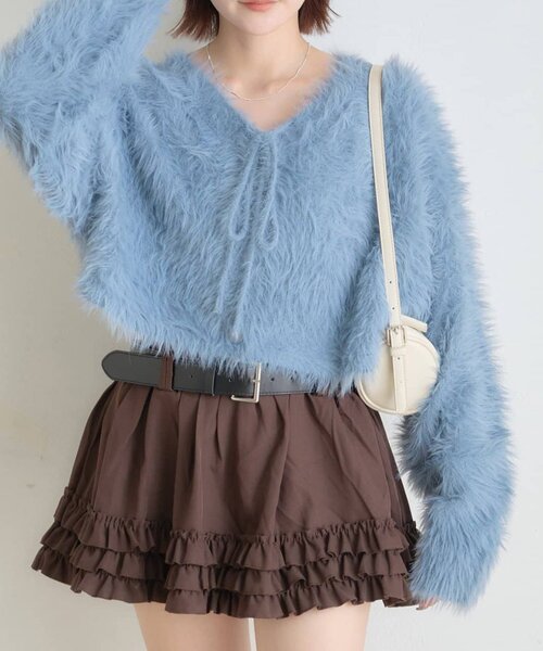 mline（エムライン）の「[mline]【新色BLK登場！】シャギーチョーカーカーディガン（カーディガン/ボレロ・レディース・グレー/アイボリー/ピンク/ブルー/ベージュ/ブラック・FREE）」の5枚目の写真