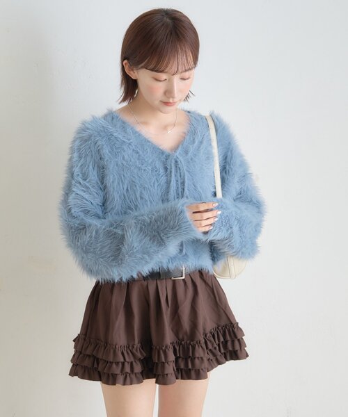 mline（エムライン）の「[mline]【新色BLK登場！】シャギーチョーカーカーディガン（カーディガン/ボレロ・レディース・グレー/アイボリー/ピンク/ブルー/ベージュ/ブラック・FREE）」の7枚目の写真