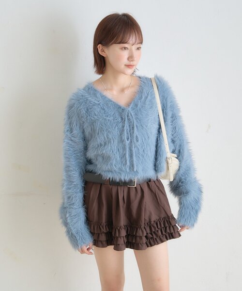 mline（エムライン）の「[mline]【新色BLK登場！】シャギーチョーカーカーディガン（カーディガン/ボレロ・レディース・グレー/アイボリー/ピンク/ブルー/ベージュ/ブラック・FREE）」の8枚目の写真