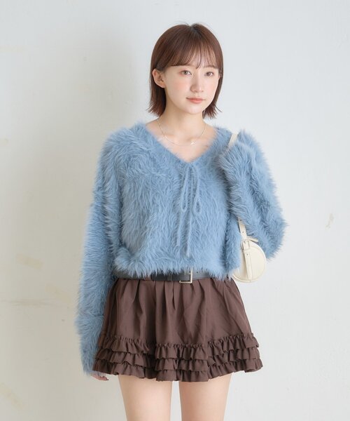 mline（エムライン）の「[mline]【新色BLK登場！】シャギーチョーカーカーディガン（カーディガン/ボレロ・レディース・グレー/アイボリー/ピンク/ブルー/ベージュ/ブラック・FREE）」の9枚目の写真