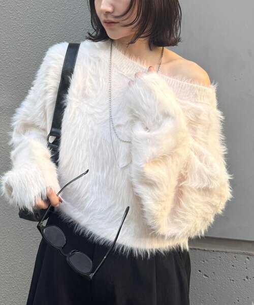 mline（エムライン）の「[mline]【新色BLK登場！】シャギーチョーカーカーディガン（カーディガン/ボレロ・レディース・グレー/アイボリー/ピンク/ブルー/ベージュ/ブラック・FREE）」の14枚目の写真