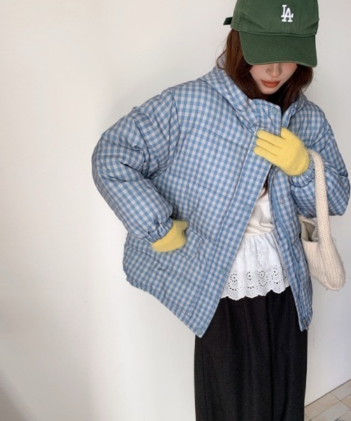 セール】チェック柄BIGポケット エコダウンジャケット（ダウン