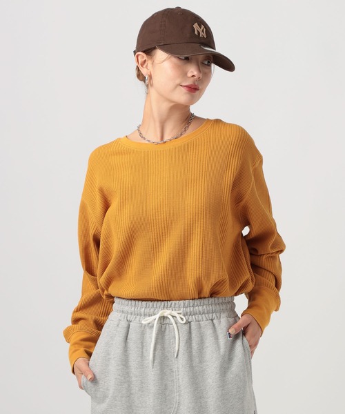 BAYFLOW（ベイフロー）の「[前後2WAY仕様]ワッフルプルオーバー（Tシャツ/カットソー・レディース・オフホワイト/チャコール/マスタード・FREE）」の3枚目の写真