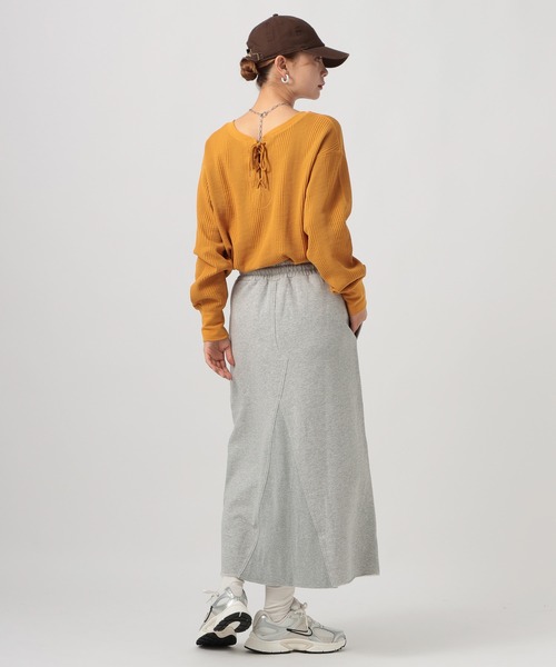 BAYFLOW（ベイフロー）の「[前後2WAY仕様]ワッフルプルオーバー（Tシャツ/カットソー・レディース・オフホワイト/チャコール/マスタード・FREE）」の12枚目の写真