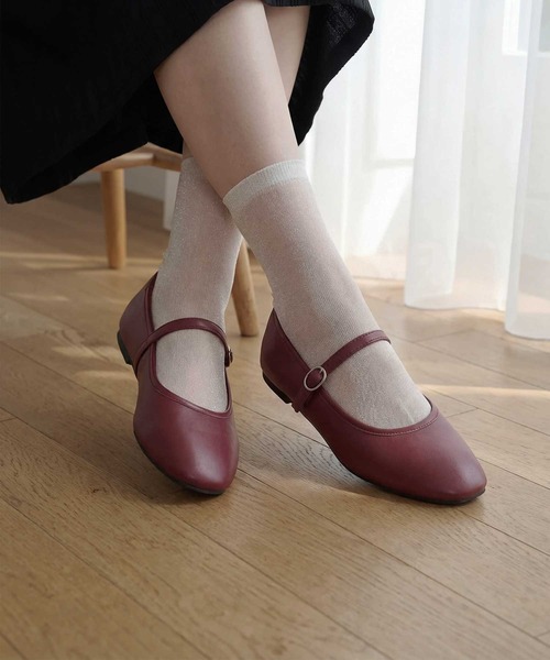 SETUP7（セットアップセブン）の「【SETUP7】ストラップ付バレエパンプス　フラットシューズ ラウンドトゥ JIP（バレエシューズ・レディース・シルバー/バーガンディー/ブラック・XL/L/M/S）」の3枚目の写真