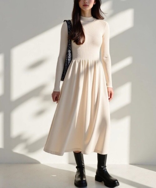 cammie（キャミー）の「プチハイニットワンピース（ワンピース・レディース・アイボリー/ブラック・F）」の15枚目の写真
