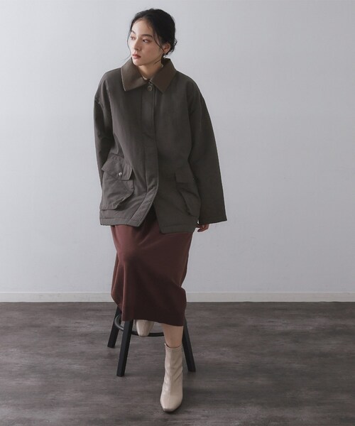 OPAQUE.CLIP（オペークドットクリップ）の「《CLASSY掲載》ステンカラー中綿コート【洗濯機OK】（ステンカラーコート・レディース・ベージュ/チャコールグレー・00）」の3枚目の写真