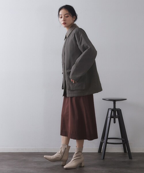 OPAQUE.CLIP（オペークドットクリップ）の「《CLASSY掲載》ステンカラー中綿コート【洗濯機OK】（ステンカラーコート・レディース・ベージュ/チャコールグレー・00）」の4枚目の写真