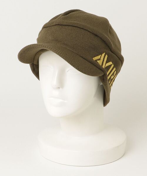AVIREX（アヴィレックス）の「AVIREX / AX SIDE JACQUARD LOGO OSLO CAP / 81264300（ニットキャップ/ビーニー・メンズ・カーキ/ブラック・FREE）」の4枚目の写真