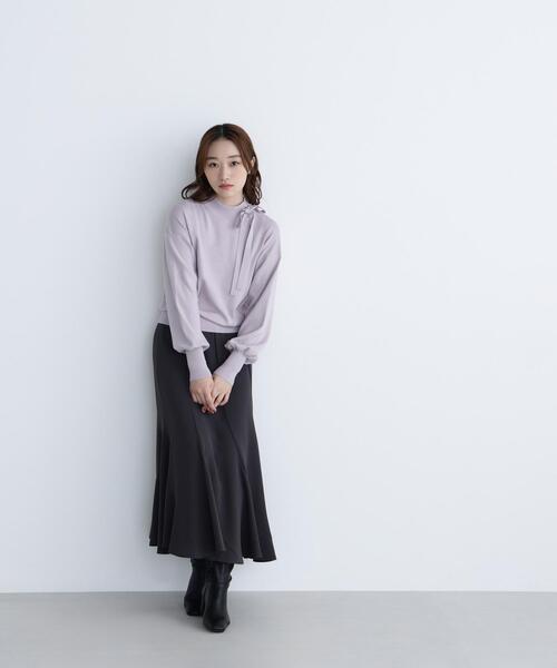 NATURAL BEAUTY BASIC（ナチュラルビューティーベーシック）の「◇サイドナローリボンニット（ニット/セーター・レディース・ブラック/ラベンダー/オフホワイト・FREE）」の16枚目の写真