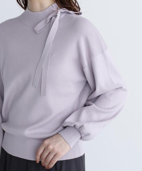 NATURAL BEAUTY BASIC（ナチュラルビューティーベーシック）の「◇サイドナローリボンニット（ニット/セーター・レディース・ブラック/ラベンダー/オフホワイト・FREE）」の6枚目の写真