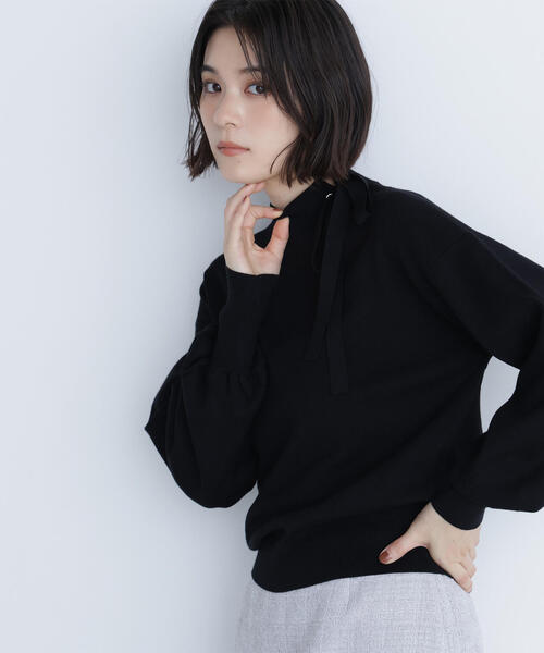 NATURAL BEAUTY BASIC（ナチュラルビューティーベーシック）の「◇サイドナローリボンニット（ニット/セーター・レディース・ブラック/ラベンダー/オフホワイト・FREE）」の2枚目の写真