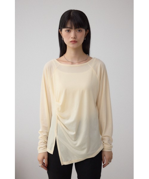 AZUL by moussy(アズールバイマウジー)の「ベロアアシメカットトップス(Tシャツ/カットソー・レディース・アイボリー/ダークブラウン/キャメル・FREE)」の8枚目の写真