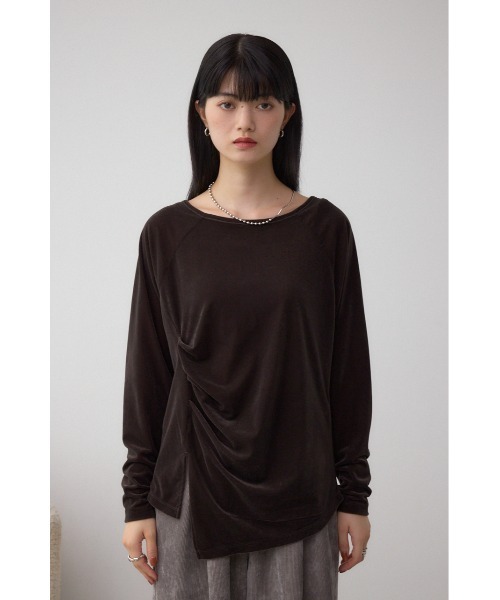 AZUL by moussy(アズールバイマウジー)の「ベロアアシメカットトップス(Tシャツ/カットソー・レディース・アイボリー/ダークブラウン/キャメル・FREE)」の19枚目の写真