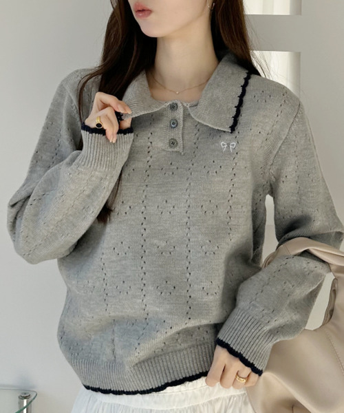 Ada.(エイダ)の「リボン 刺繍 スカラップ カラー 配色 ニット(ニット/セーター・レディース・グレー/アイボリー/ネイビー・FREE)」の22枚目の写真