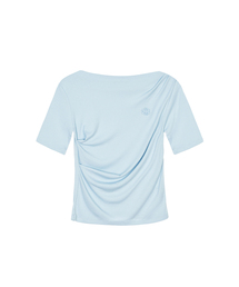 NICK&NICOLE（ニックアンドニコール）の「HALF SHIRRING DRAPE BOAT NECK TOP_SORA（Tシャツ/カットソー）」