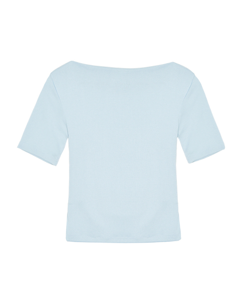 NICK&NICOLE(ニックアンドニコール)の「HALF SHIRRING DRAPE BOAT NECK TOP_SORA(Tシャツ/カットソー・レディース・スカイブルー・FREE)」の5枚目の写真