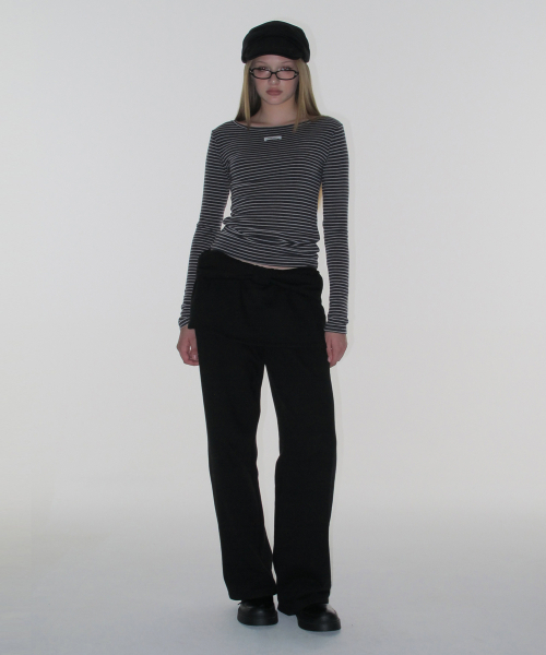 CRANK(クランク)の「ストライプベーシックボートネックトップ_チャコール(Tシャツ/カットソー・レディース・その他・FREE)」の2枚目の写真