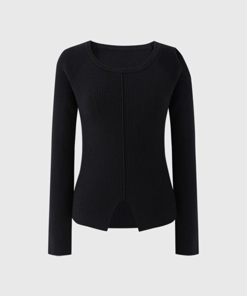 LOOKAST（ルックキャスト）の「ソフィアカットアウトニット_ブラック / SOPHIA UNBALANCE CUT-OUT KNIT_BLACK（ニット/セーター・レディース・ブラック・SMALL/MEDIUM）」の2枚目の写真
