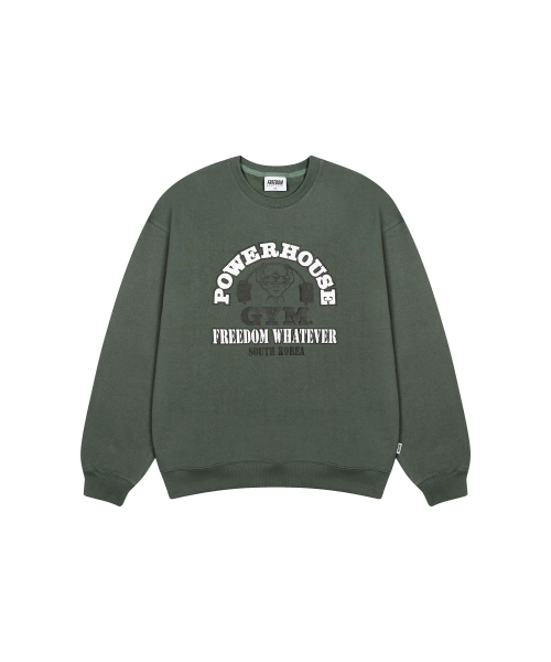 FREEDOM(フリーダム)の「パワーハウス オーバーサイズ スウェットシャツ (カーキ)(スウェット・メンズ・カーキ・MEDIUM/LARGE/X-LARGE/XX-LARGE/XXX-LARGE/XXXX-LARGE)」の1枚目の写真