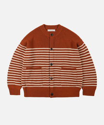 WOOL STRIPE ROUND CARDIGAN _ BRICK