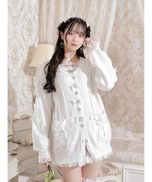 NOEMIE(ノエミー)の「メニーリボンケーブルセーラカーデ(カーディガン/ボレロ・レディース・ピンク/オフホワイト・M)」の2枚目の写真