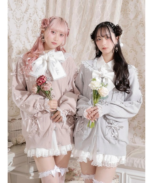 NOEMIE(ノエミー)の「メニーリボンケーブルセーラカーデ(カーディガン/ボレロ・レディース・ピンク/オフホワイト・M)」の3枚目の写真