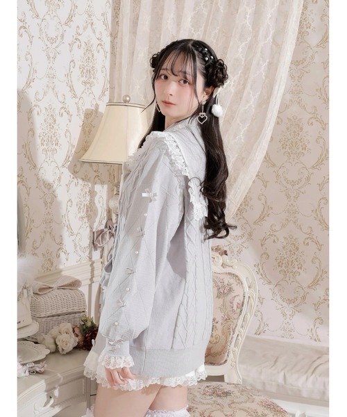 NOEMIE(ノエミー)の「メニーリボンケーブルセーラカーデ(カーディガン/ボレロ・レディース・ピンク/オフホワイト・M)」の4枚目の写真