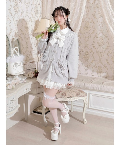 NOEMIE(ノエミー)の「メニーリボンケーブルセーラカーデ(カーディガン/ボレロ・レディース・ピンク/オフホワイト・M)」の6枚目の写真