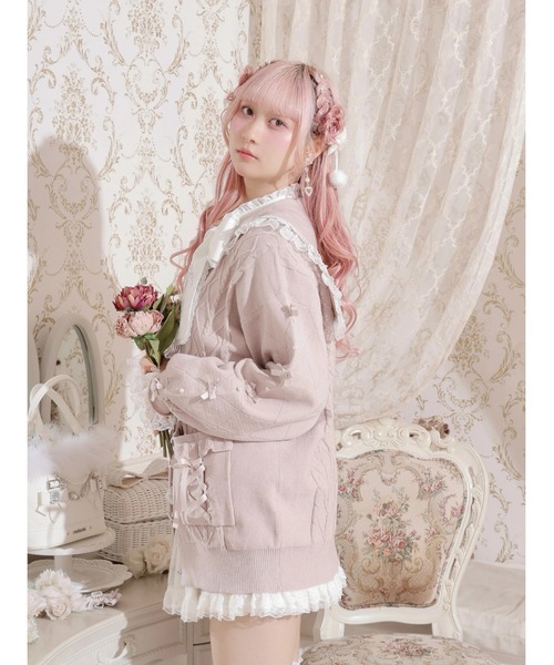 NOEMIE(ノエミー)の「メニーリボンケーブルセーラカーデ(カーディガン/ボレロ・レディース・ピンク/オフホワイト・M)」の7枚目の写真