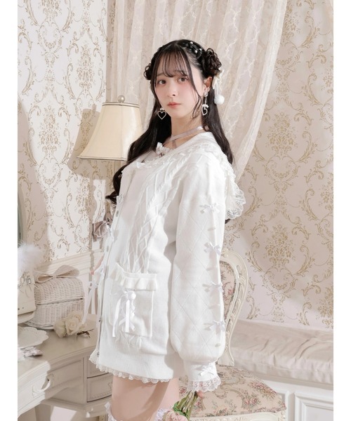 NOEMIE(ノエミー)の「メニーリボンケーブルセーラカーデ(カーディガン/ボレロ・レディース・ピンク/オフホワイト・M)」の10枚目の写真