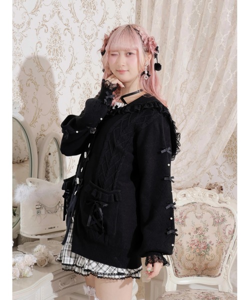 NOEMIE(ノエミー)の「メニーリボンケーブルセーラカーデ(カーディガン/ボレロ・レディース・ピンク/オフホワイト・M)」の13枚目の写真