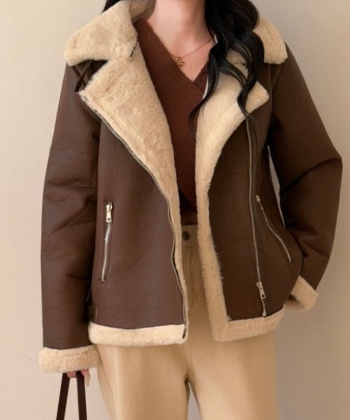 ABITOKYO（アビトーキョー）の「ボアドッキングフェイクレザーブルゾン（ブルゾン・レディース・アイボリー/ブラック/ブラック系その他/モカ・FREE）」の18枚目の写真