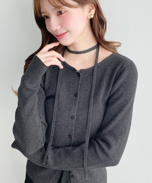 SENEE チョーカーリブニットカーディガン ブラック SENEE（セニー）の「choker rib knit cardigan（チョーカーリブニット