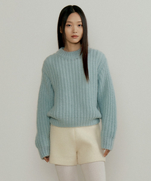kid mohair half neck knit-sky blue