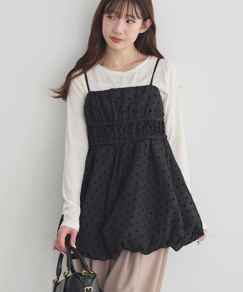 earth music&ecology（アースミュージックアンドエコロジー）の「ドットバルーンキャミチュニック（チュニック・レディース・ブラック系その他5/ドット・FREE）」の2枚目の写真