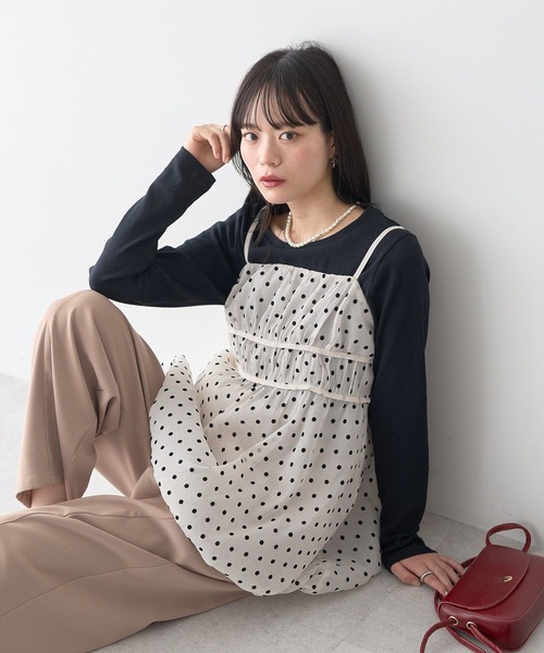 earth music&ecology（アースミュージックアンドエコロジー）の「ドットバルーンキャミチュニック（チュニック・レディース・ブラック系その他5/ドット・FREE）」の4枚目の写真