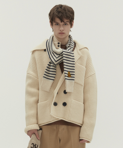 PREPPY DOUBLE KNIT CARDIGAN — преппи двойной вязаный кардиган, айвори