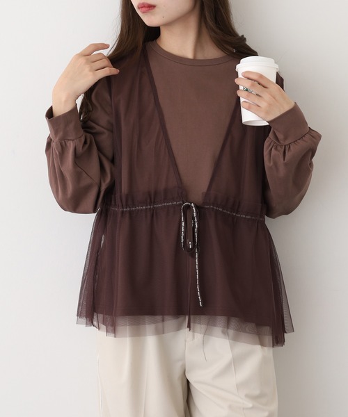 A.N.L(エーエヌエル レーベル)の「A.N.L チュールベストレイヤードトップス(Tシャツ/カットソー・レディース・ブラウン/ブラック/チャコールグレー・38)」の1枚目の写真