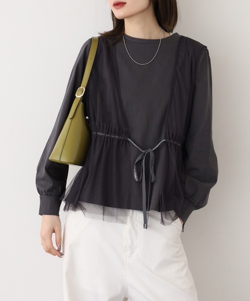A.N.L(エーエヌエル レーベル)の「A.N.L チュールベストレイヤードトップス(Tシャツ/カットソー・レディース・ブラウン/ブラック/チャコールグレー・38)」の3枚目の写真
