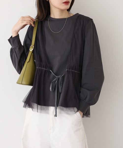 A.N.L(エーエヌエル レーベル)の「A.N.L チュールベストレイヤードトップス(Tシャツ/カットソー・レディース・ブラウン/ブラック/チャコールグレー・38)」の8枚目の写真