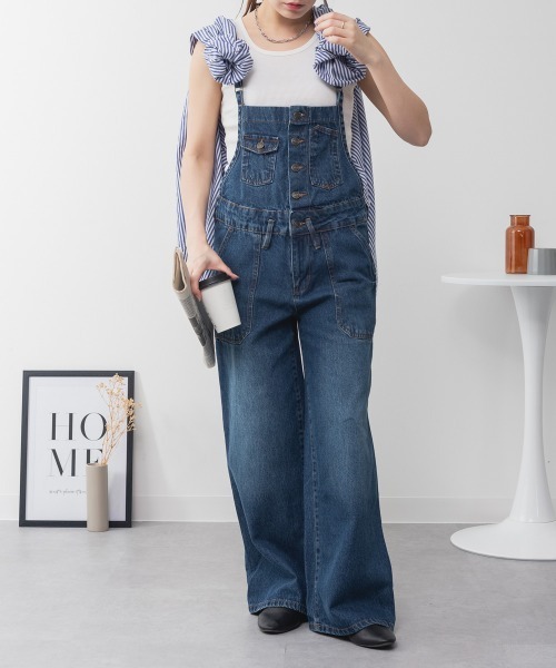 aity(アイティ)の「デニムサロペットワイドパンツ ワイドシルエット 綿100%(サロペット/オーバーオール・レディース・ブルー/ブラック/ネイビー・M/L/LL/3L/4L)」の3枚目の写真