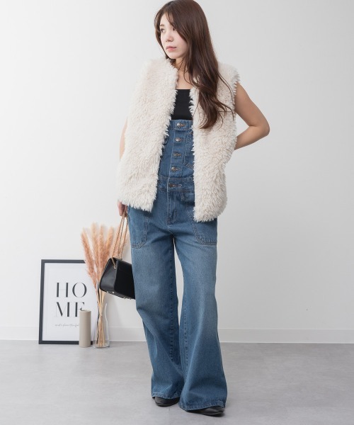 aity(アイティ)の「デニムサロペットワイドパンツ ワイドシルエット 綿100%(サロペット/オーバーオール・レディース・ブルー/ブラック/ネイビー・M/L/LL/3L/4L)」の2枚目の写真